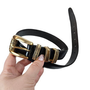 Brighton Black Leather Brass Buckle Belt Vintage 1995 Women's Small #40514
